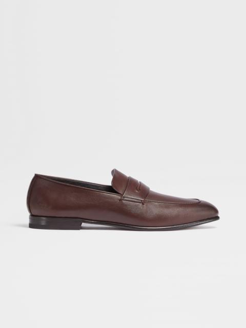 ZEGNA DARK BROWN LEATHER L'ASOLA LOAFERS