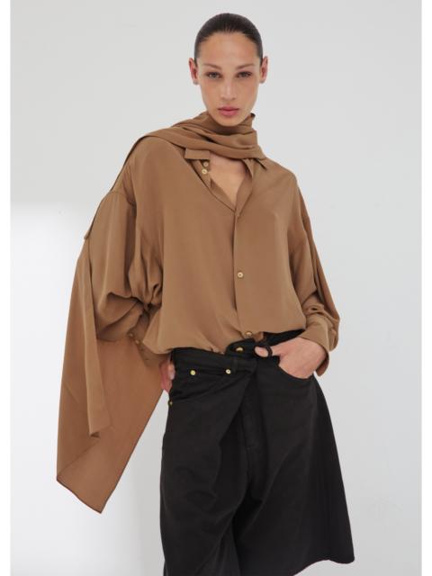DARKPARK Darkpark Georgia Detachable Scarf Silk Shirt - Tobacco
