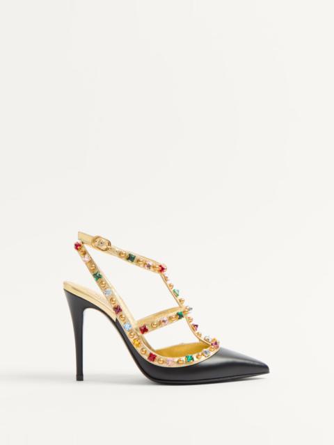 ROCKSTUD CALFSKIN PUMPS WITH CABOCHON AND 100MM CRYSTALS