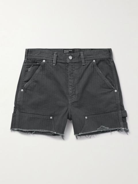 Enfants Riches Déprimés Slim-Fit Distressed Herringbone Denim Shorts Black
