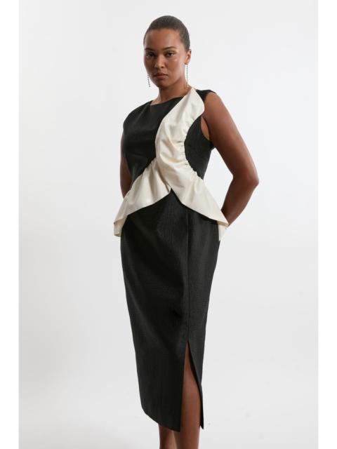 KAREN MILLEN Plus Size Textured Tailored Contrast Taffeta Ruffle Maxi Dress