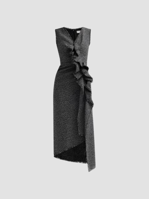 MICHAEL KORS COLLECTION Women's Frayed Ruffle Tweed Sheath Midi Dress - Black Ivory
