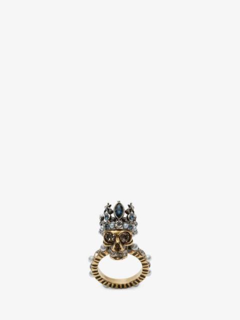 Alexander McQueen Queen Skull Ring in Antique Gold