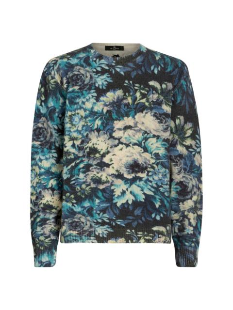 floral-print virgin wool jumper