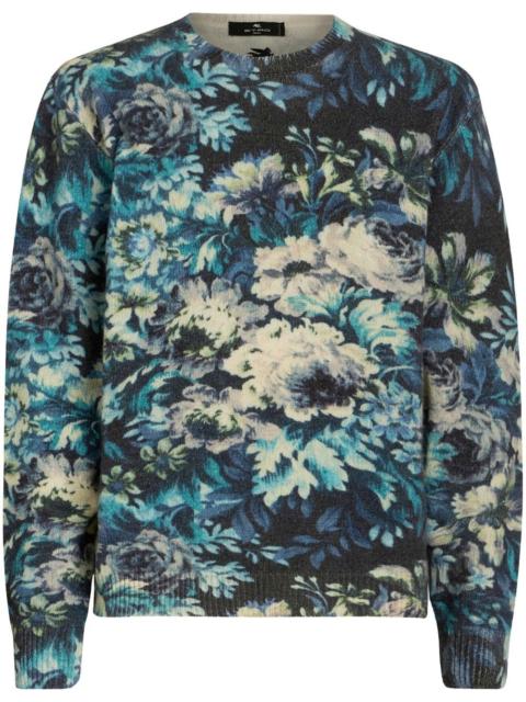 floral-print virgin wool jumper