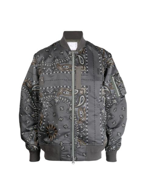 Sacai Bandana Print Quilted Cotton Shirt Jacket in Gray