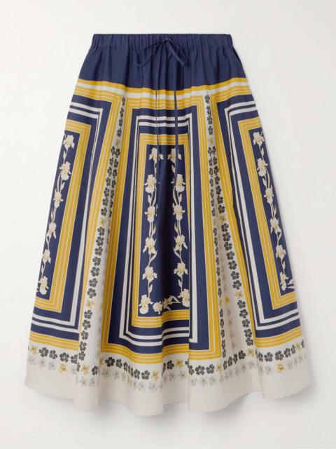 La DoubleJ Printed cotton-poplin midi skirt Blue