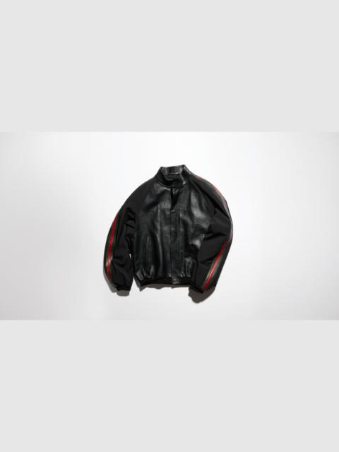 GUCCI Grainy leather bomber jacket with Web