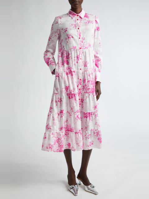Floral Print Long Sleeve Tiered Shirtdress