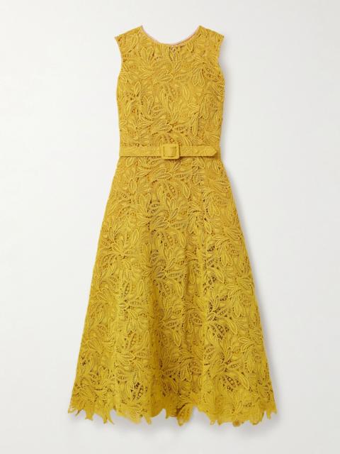 Oscar de la Renta Belted guipure lace midi dress Yellow
