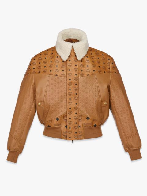 MCM Shearling Bomber Jacket in Visetos Leather Mix