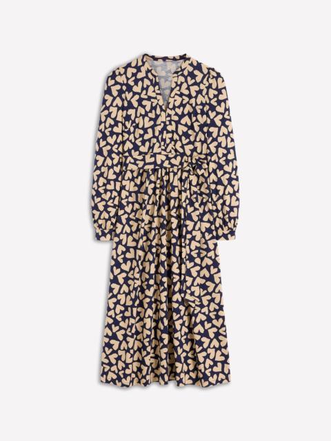 BODEN Naomi Long Sleeve Jersey Dress-French Navy, Heart Scatter