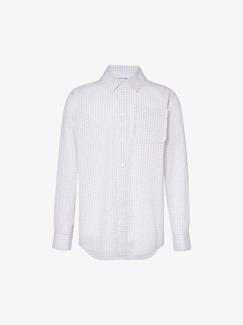 Checked pleated-cuff relaxed-fit cotton and silk-blend shirt