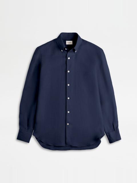 Tod's BUTTON DOWN SHIRT IN LINEN - BLUE