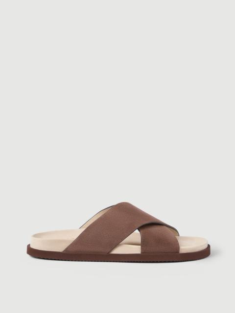 Brunello Cucinelli Suede crossover slides