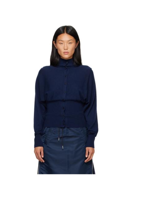 OPEN YY Navy Button Up Blouson Cardigan