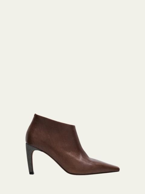 Brunello Cucinelli Leather Monili-Heel Ankle Booties