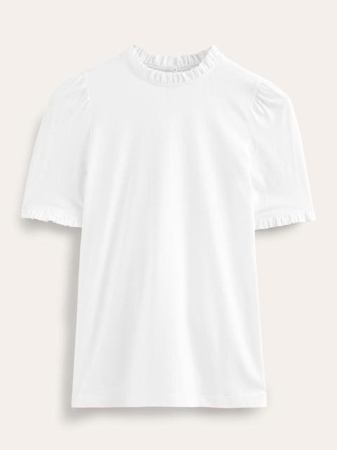 BODEN Supersoft Frill Detail T-shirt-White