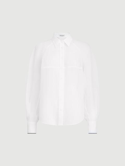 Brunello Cucinelli Striped cotton organza shirt with monili