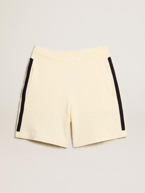 Women's vintage white shorts with blue rib knit on the sides