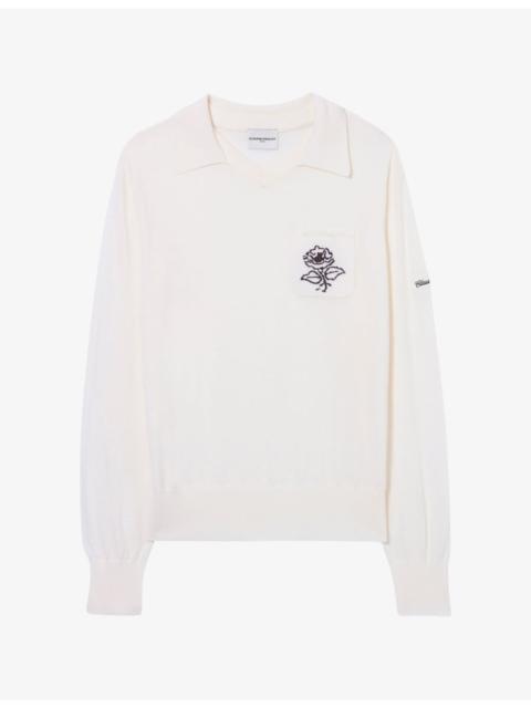 Claudie Pierlot Flower-Embroidered Knitted Wool Jumper