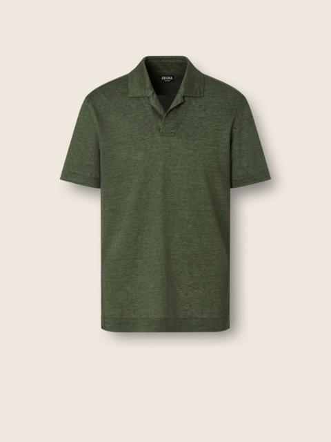 ZEGNA PINE GREEN OASI LINO POLO SHIRT