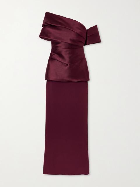 SOLACE LONDON Lucine Off-the-shoulder Satin-twill Gown