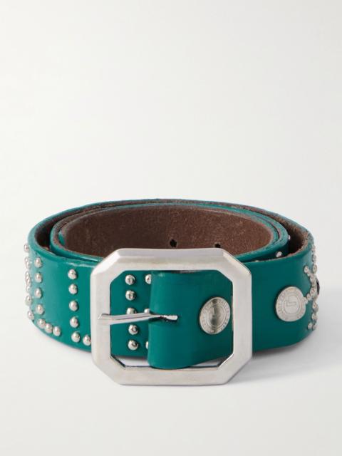 GALLERY DEPT. Croc-Effect Trimmed Studded Leather Belt Turquoise