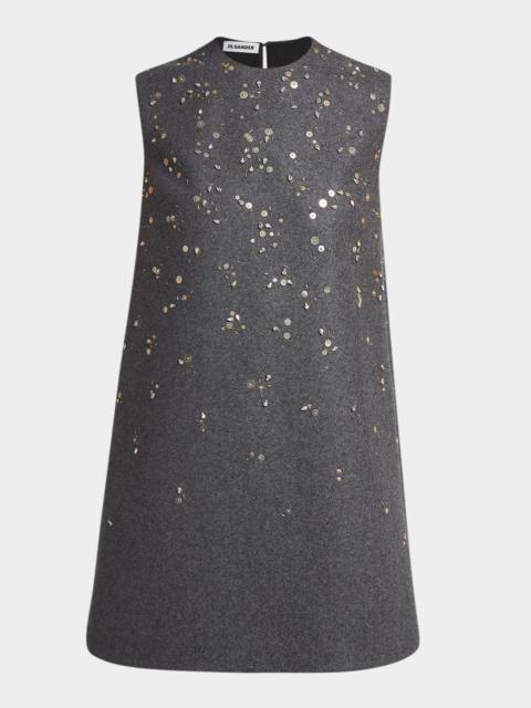 Jil Sander Sequin-Embroidered Wool Shift Mini Dress