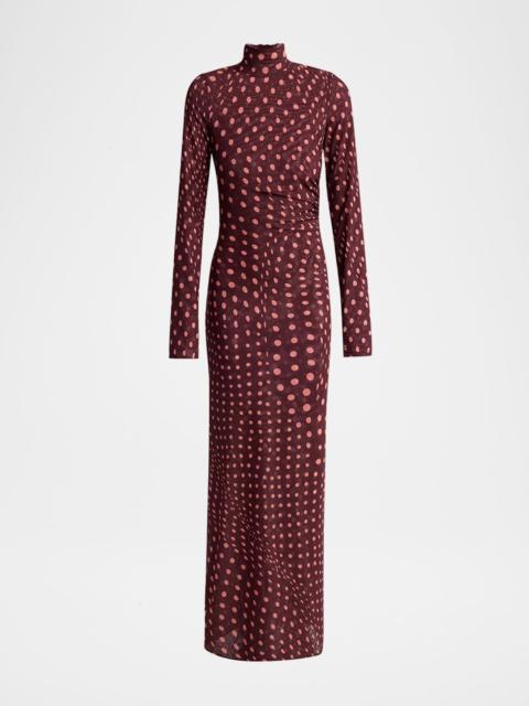 Stella McCartney Turtleneck Polka Dot Mesh Long-Sleeve Maxi Dress