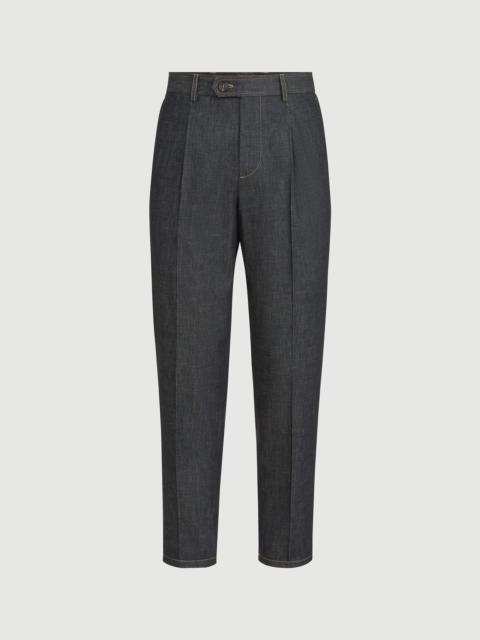 Brunello Cucinelli No-fade lightweight denim trousers with pleat