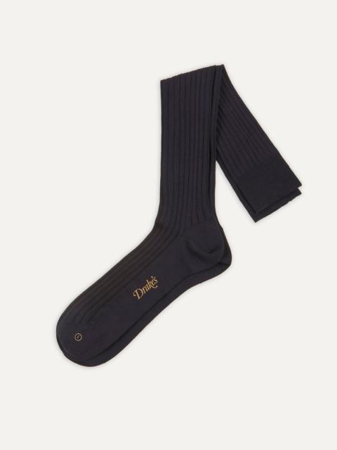 Drake's Dark Navy Cotton Over-the-Calf Socks