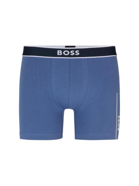 BOSS STRETCH-COTTON BOXER BRIEFS WITH STRIPE-FRAMED LOGOS