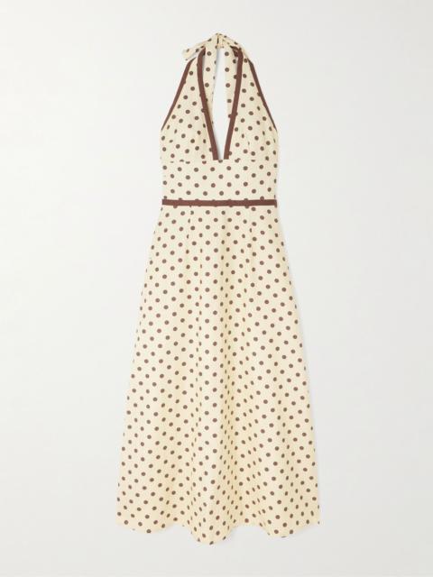 POSSE Bowie polka-dot linen and cotton-blend halterneck midi dress Cream