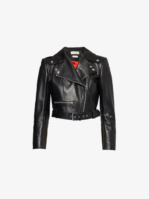 Alexander McQueen Cropped Biker-Collar Slim-Fit Leather Jacket