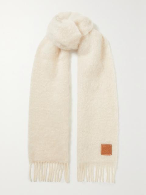 Loewe Leather-trimmed Fringed Mohair-blend Scarf