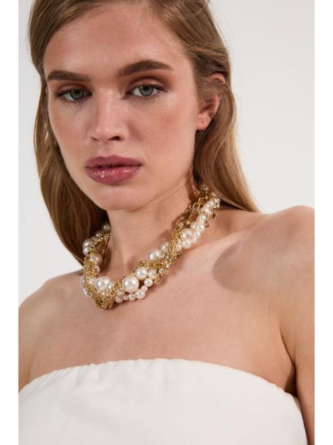 KAREN MILLEN Gold Chain Woven Pearl And Diamante Statement Necklace
