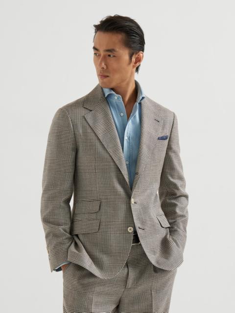 Brunello Cucinelli Virgin wool, silk and linen Prince of Wales deconstructed Cavallo blazer
