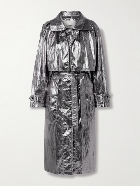 Isabel Marant Laika Belted Metallic Crinkled Recycled-shell Trench Coat