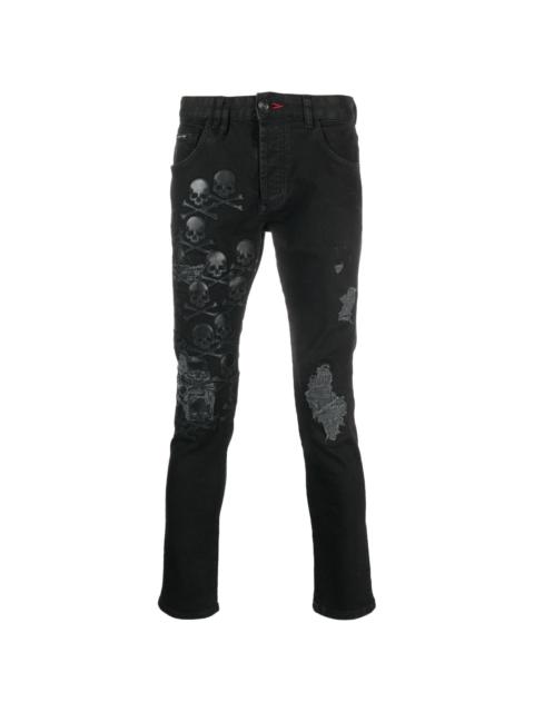 Skull & Bones logo-embroidered ripped jeans