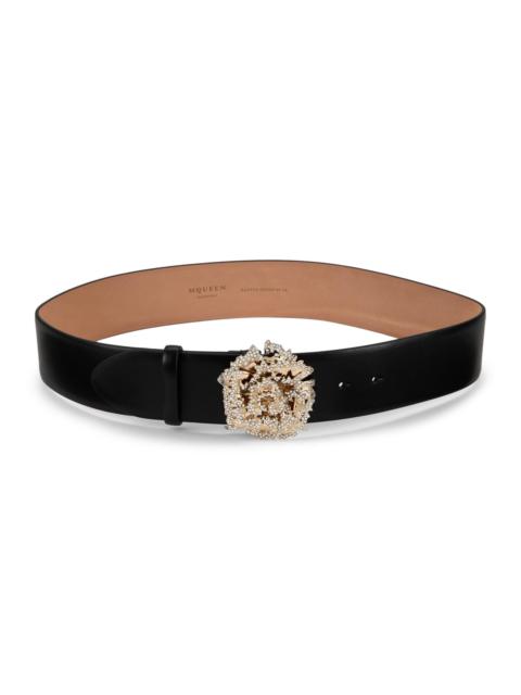 Alexander McQueen Women's Crystal-Embellished Leather Belt - Black Gold