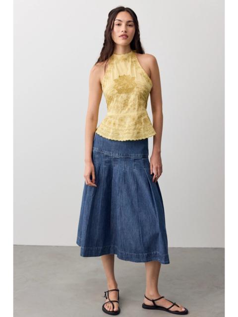 FREE PEOPLE We The Free Skipper Pleated Denim Midi Skirt