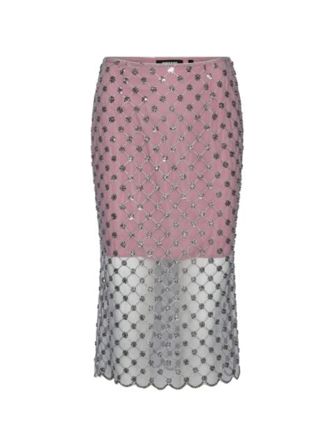 ROTATE sequined floral-mesh midi skirt