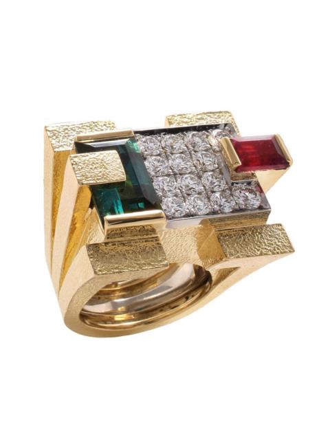 DAVID WEBB Green Tourmaline Step Cut Cubist Scaffold Ring