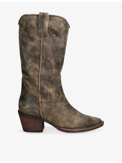 STEVE MADDEN Albany Leather Heeled Cowboy Boots