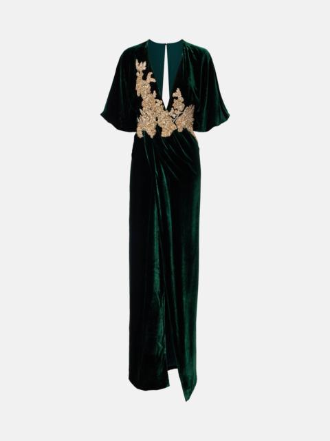 COSTARELLOS Floral velvet maxi dress