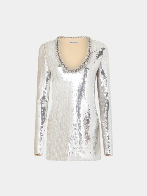 rabanne MINI SILVER SEQUINS DRESS WITH ROUND NECKLINE