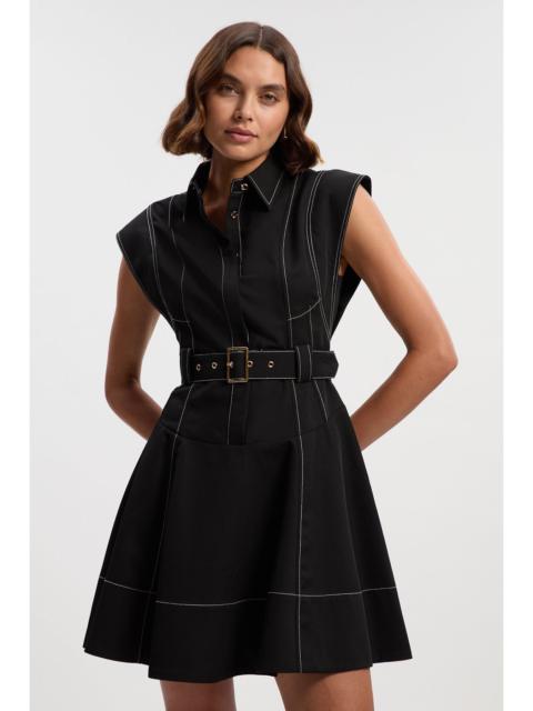 KAREN MILLEN Twill Contrast Hardware High Neck Woven Mini Dress