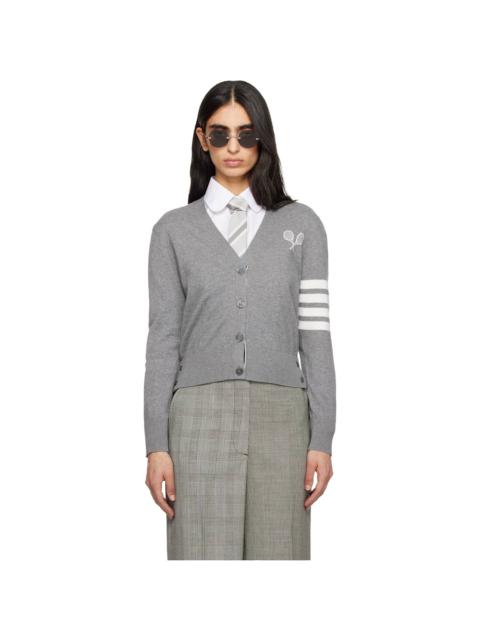 Thom Browne Gray Tennis Racquets 4-Bar Cotton V-Neck Cardigan