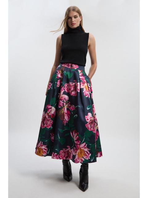 KAREN MILLEN Romantic Floral Print Prom Woven Maxi Skirt